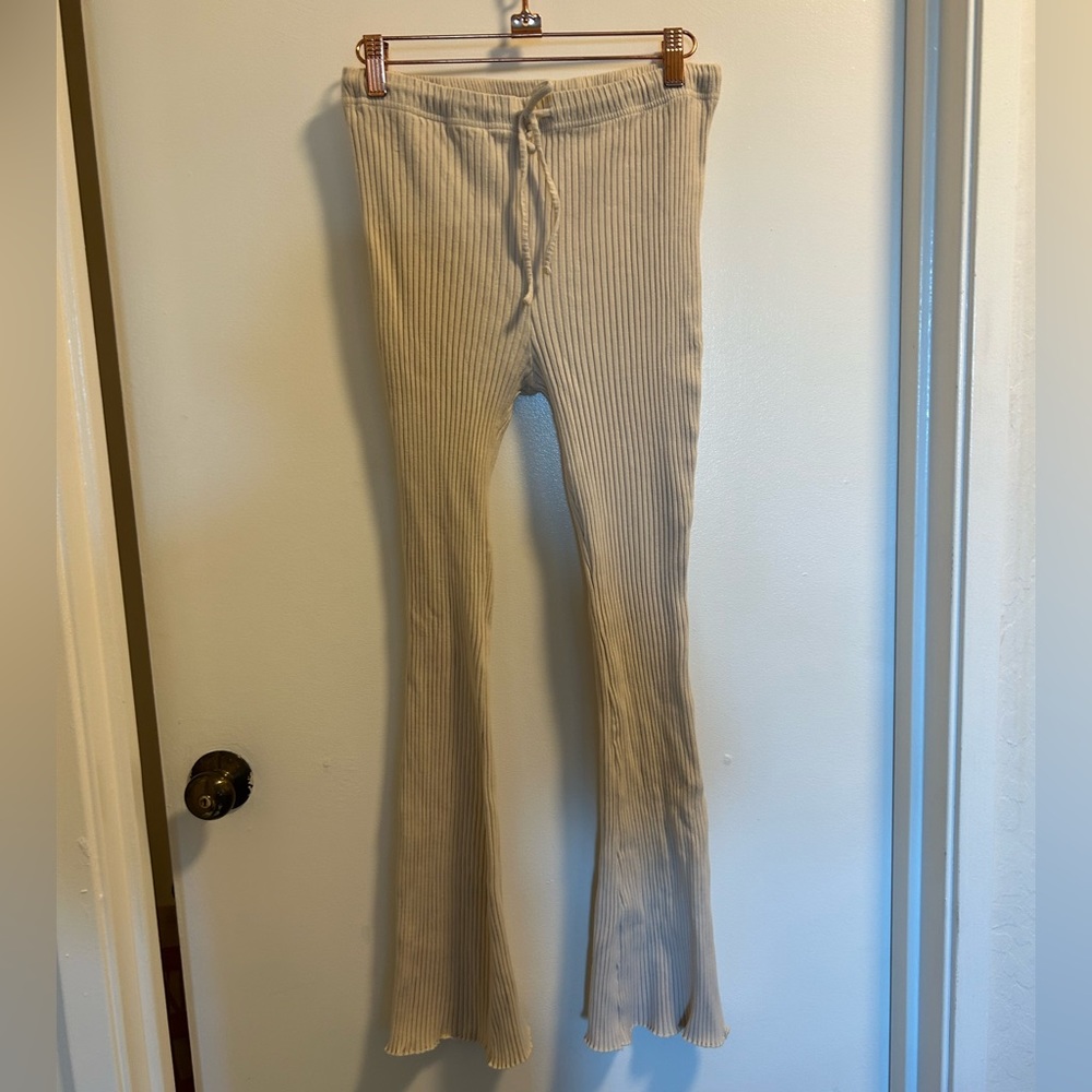 Topshop Drawstring Ribbed Flare Leggings - Picture 2 of 3
